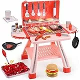 CUTE STONE Kinder BBQ Grill Spielzeug, Küche Set, Realistische Rauch BBQ Grill Spielset mit Spielzeug Küche Zubehör, Barbecue per Bambini Rosa