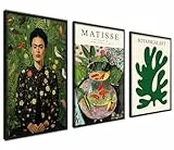ag.art deco Moderne Poster Set | 3 Stück 30x40cm | Stilvolle Matisse Frida Botanik Grün Poster Collagen mit passenden Bilder als Wanddeko | ohne Rahmen