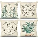 Weldomcor Kissenbezug 45x45 cm Kissenhülle Eukalyptus Blätter Blumen Kissen 4er Set Frühling kissenbezüge Moderne Zierkissenbezug Bauernhaus Kissenbezüge für Couch Sofa Schlafzimmer Bett Auto (Home)