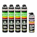 Isolbau Bauschaum-Set - Inkl. 4 x 1K Montageschaum B2 Pistolenschaum mit hervorragender Schall und Wärmedämmung (je 750 ml) & 1 x PU-Schaum-Reiniger (500 ml), Dämmen