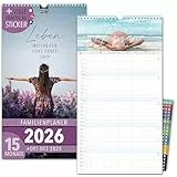 Familienkalender 2026 5 Spalten WEISHEITEN Familienplaner 2026 mit STICKER Urlaub Recycling Ferien Wandplaner 2026 Wandkalender 23 x 43cm inkl. Okt-Dez 2025, Pflanzkalender, Sprüche Achtsamkeit Zitat