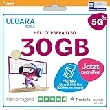LEBARA Prepaid SIM-Karte mit Hello! 30 Prepaid Tarif ohne Vertrag | Allnet Flat Telefonie & SMS, 30 GB Datenvolumen inkl. 5G und 100 Frei-Min. ins Ausland