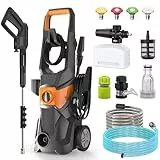 Profi Hochdruckreiniger, 200 Bar 3000 W Fassadenreiniger mit 10m Schlauch, Fugenreinige, 1.8m Wasserzulaufrohr, 540 l/h Fördermenge, Reinigungslanze, Düsenaufsatz, Quick Connect, Orange