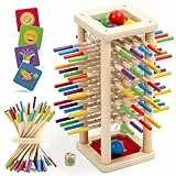 Nene Toys BALLFALL, Montessori Spielzeug ab 3 4 5 6 Jahren – Holzspiel für Kinder – Lernspiel mit Stäbchen, Würfel & Karten – Pädagogisches Brettspiel – Tolles Geschenk Mädchen Jungen von 3-9 Jahren