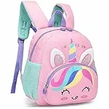 Tokeya Kinderrucksack Mädchen, Kleiner Einhorn Rucksack Kinder mit Brustgurt, Leicht Wasserdicht Vorschule Kleinkind Schulrucksack Kindergarten Schultasche für 1-5 Jahre, Rosa
