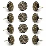 Nacnic Set aus 12 handbemalten schwarz-goldenen Mandala Keramikknöpfen. Handgefertigte Griffe für Schränke, Schubladen, Kommoden und Kleiderbügel. Klassische Keramikknöpfe mit 40 mm Durchmesser