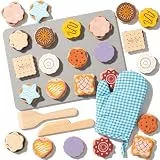 WOODENFUN Hölzernes Plätzchen Spiel Essen Set für Kinder, Küchenzubehör Lebensmittel Spielzeug für Kleinkinder, vorgeben Spiel Scheiben und Backen Geschenk für 3 4 5 Jahre alte Mädchen Jungen(Cookie)