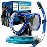 KAIMANA® Schnorchelset für Erwachsene aus gehärtetem Sicherheitsglas (Taucherbrille & trocken-Schnorchel), Bequeme Taucherbrille Erwachsene mit Silikon oder Stoffband inkl. Tragetasche