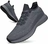 Giniros Sneaker Herren Sportschuhe Turnschuhe Laufschuhe Leichtgewichts Atmungsaktiv Slip on Walkingschuhe Straßenlaufschuhe Tennis Fitness Jogging Dunkelgrau 45EU