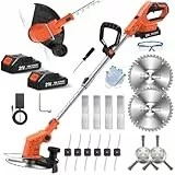 GETIEOM Rasentrimmer Akku 21V, 4-in-1 Freischneider mit 850W Motor und LCD-Anzeige, inkl. Stahlbürste und 8' Messer, nur 75dB leiser Betrieb für Garten & Moosentfernung