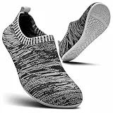 Sosenfer Hausschuhe Damen Herren | Rutschfeste & Bequeme Barfußschuhe | Atmungsaktiv, Maschinenwaschbar, Unisex-BlackGrey-Grey-38