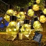 Solar Lichterkette Außen, 5M 20er LED Aussen Solar Glühbirnen Lichterkette, 8 Modi Wasserdicht IP65 Solarbetriebene Lichterkette, Warmweiß Garten Lichterkette Beleuchtung für Party Garten Hof Balkon