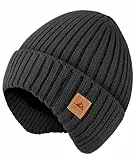FORVEVO Mütze Herren Winter,Warme Wintermütze Herren mit Ohrenklappen,Fleece Futter Thermo Beanie Männer,Weiche Unisex Strickmütze für Outdoor Laufen Skifahren Winddicht（Schwarz）