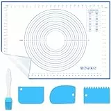 WECUTE Backmatte Silikon 70 x 50 cm Backunterlage Silikon Rutschfeste mit Messung, Wiederverwendbar Fondant Zubehör für Teig, Fondant, Macarons, Kekse (Mit 3 Stück Teigschaber 1 Bürsten)