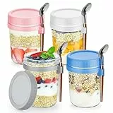 VITEVER 4Pack 350ml Overnighter Oats Gläser mit Löffel, Einmachgläser mit Schraubdeckel für Salat Joghurt Pudding Chutney Marmelade,wiederverwendbare Müslibecher als Mason Jar