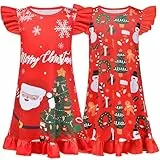 PASHOP 2 Stück Nachthemden Mädchen, Prinzessin Nachthemden für Mädchen, Fliegende Ärmel Kinder Schlafanzug Mädchen (ChristmasA, 4-5 Years)