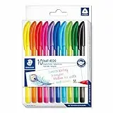 STAEDTLER dreikant stick Kugelschreiber, Linienbreite M ca. 1,00 mm, für entspanntes Schreiben, 10 Kugelschreiber in sortierten Farben im Kartonetui, 4320 MC10