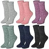 Justay 6 Paar Winter Merino Socken Damen Warme Dicke Wollsocken Stricksocken Thermosocken Atmungsaktive Socken Damen, Einheitsgröße（schwarz, grau, rosa, hellviolett, dunkelviolett）