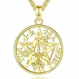 INFUSEU Tetragrammaton Kette, 925 Sterling Silber Goldenes Mystisches Symbol Schmuck Amulett Schild Hexe Spirituelle Wiccan Anhänger Schutz Sinnvolle Magische Energie Geschenk für Frauen Männer