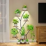 BACEKOLL Pflanzenständer mit Wachstumslicht - 8 Ebenen Blumenständer 126cm Metall Holz Pflanzenregal - Innen & Außen Blumentreppe - Dekoratives Schwarz Blumenregal für Innen Garten Balkon