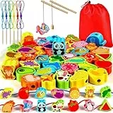 Jojoin Fädelspiel Montessori Spielzeug - Fädelspiel Angelspiel Spiele ab 3 Jahre - 54 Stück Holzspielzeug Magnetisches Angelspiel - Geschenk Mädchen Junge