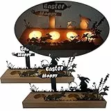 Osterdeko Kerzenhalter aus Holz & Metall – Teelichthalter für 4 Teelichter mit Osterhase & Frühlingsmotiv, Kerzenständer als Tischdeko für Ostern Innen, Ostergeschenk, 2er Set