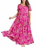 YESNO Damen Kleider Freizeit Lose Trägerkleid Boho Sommerkleid für Rundhals Kurzarm Strandkleid EJFDE