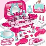 Dreamon Spielzeug für Mädchen, 2 in 1 Schminkset Rollenspiel Spielzeug Schmucketui und Kosmetiktasche, Kinderschminke Set Mädchen Schminkkoffer Mädchen für Kinder 3 4 5 Jahre