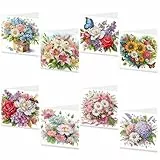 Tarqite Diamond Painting Karten Set, 8 Stück Grußkarten mit Diamantmalerei, 5D DIY Diamond Blumen Karten mit Umschlag, Dankeskarte Feiertagskarten Geburtstagskarten für Freunde, Familie (A)