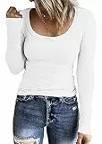 TrendiMax Damen Langarmshirt Rundhals Stretch Pullover Elegant Langarm Oberteile Tee Shirts Casual Bluse Basic Tops, Weiß, M