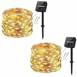 cshare [2 Stück Solar Lichterkette Aussen, 120LED 12M 8 Modus Außenbeleuchtung Kupferdraht Wasserdicht für Garten,Balkon,Terrasse,Balkon,Tor,Hof,Hochzeit,Party(Warmweiß)