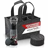 wortek Geschenkset Männer Geschenke - Männerhandtasche Bier aus Filz mit 6 Fächern - Flaschenöffner mit Auffangbehälter - Untersetzer Gläser 8er Set - Witzige Geschenke für Männer und Bierliebhaber