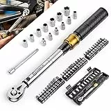 Drehmomentschlüssel Fahrrad 5-25 Nm, VIGRUE Drehmomentschlüssel 1/4 Zoll, ±4% Genauigkeit, Torque Wrench Set mit Ratsche, Verlängerungsstange, Universalgelenk, Zündkerzenhülse, Bits für Motorrad, Auto