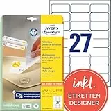 AVERY Zweckform L4737REV-25 Universal Etiketten (675 plus 135 Klebeetiketten extra, 63,5x29,6mm auf A4, wieder rückstandsfrei ablösbar/abziehbar, bedruckbar, selbstklebende Aufkleber) 30 Blatt, weiß