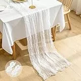 Segus Tischläufer Weiß, 2 Stück 90x300cm Musselin Tischläufer, Table Runner Waschbar, Tisch Läufer für Hochzeitsdeko, Tischdeko Geburtstag, Party Deko, Hochzeitsbogen