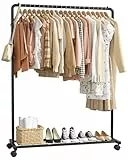 Sakugi Kleiderständer - Kleiderständer auf Rollen, Kleiderstange mit Aufbewahrungsgitter, Robuster Metall-Garderobenständer für Kleidung, Pullover, Mäntel, Clothes Rack (Schwarz, Groß-1 Stangen)