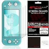 Switch Lite Schutzfolie [3 Stück] TECHGEAR Ultra Klare Schutzfolie Displayschutz mit Reinigungstuch + Applikationskarte kompatibel mit Nintendo Switch Lite