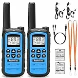 Radioddity PR-T6 Walkie Talkie PMR446 Lizenzfrei Funkgerät für Erwachsene Kinder, Wiederaufladbares Walky Talky mit VOX, USB-C-Aufladung, Taschenlampe, Ohrhörer für Campingwanderungen, 2er-Pack, Blau