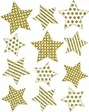 AVERY Zweckform 12 Fensterbilder Weihnachten Sterne gold (Made in Germany, selbstklebende Fenstersticker, Weihnachtsdeko Fenster, Fensterfolie ablösbar, beglimmert) 1 Bogen/12 Fensteraufkleber, 52951