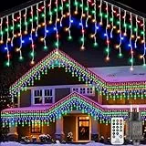 LaiTeny Led Eisregen Lichterkette Außen 10m - Lichtervorhang Aussen Outdoor Weihnachtsbeleuchtung mit Fernbedienung 8 Modi Timer Wasserdicht Lichterketten für Weihnachten Balkon Haus Blau Bunt
