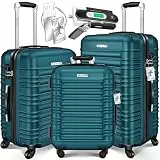 KESSER® 3tlg. Hartschalenkofferset Hartschalenkoffer Reisekoffer Set Reisekofferset Trolley Koffer 4 Rollen ABS-Hartschale Teleskopgriff Inkl. Kofferwaage + Gepäckanhänger Rollkoffer Schloss, M-L-XL