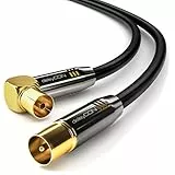 deleyCON 1m 4K TV Antennenkabel - 4K Ultra-HD Full HD HDTV - 1x Gewinkelt - Koaxialkabel - IEC-Stecker (gerade) zu IEC-Buchse (90° Grad) - Metallstecker - Schwarz