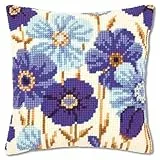 VERVACO Kreuzstich Stickpackungen Kissen Stickerei Set Anfänger Vorgedruckt Anemonen in Blau DIY Set Kreativ Set Für Erwachsene Dekoratives Kissen ca. 40 x 40 cm Bastelset Handwerker Haus Dekoration