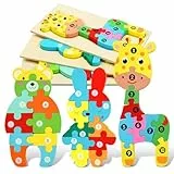 HOTUT Holzpuzzle Spielzeug, 3 Stück Montessori Spielzeug Puzzle, Holzpuzzle ab 1 2 3 Jahren, 3D Kreativ Lernspielzeug für Kinder, Lernendes pädagogisches Baby Puzzle, Geschenk für Jungen Mädchen