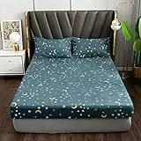 Damier Spannbetttuch 90x200cm Blaues Sternendruck Spannbettlaken mit Gummizug Mikrofaser Boxspringbettlaken geeignet für Matratzen von 30cm