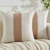 Jayusaror Kissenbezug 40x40 Braun Boho Makramee Baumwolle Leinen Kissenbezüge Sofakissen Dekorative Bauernhaus Kissenhüllen Dekokissen Kissen Modern Zierkissenbezug für Sofa Wohnzimmer 2er Set