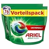 Ariel Waschmittel Pods All-in-1, Flüssigwaschmittel Kapseln 76 Waschladungen, Universal+, Kraftvolle Fleckentfernung ab der 1. Wäsche