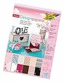 folia 11249 - Designpapier Block Sweet, DIN A4, 165 g/qm, 12 Blatt sortiert in 12 verschiedenen Motiven, hochwertig illustriertes Papier mit Glitterapplikation