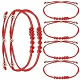 Yolev 6 Stück Rote Seil Armband Damen Verstellbare Glücksarmbänder Knoten Geflochtene Armbänder Freundschaftsschutzarmband Schmuck für Männer und Frauen