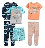 Simple Joys by Carter's Baby Jungen 6-teiliges Schlafanzug-Set, eng anliegend, 3er-Pack, Dinosaurier/Haifisch/Streifen/Surfer, 12 Monate